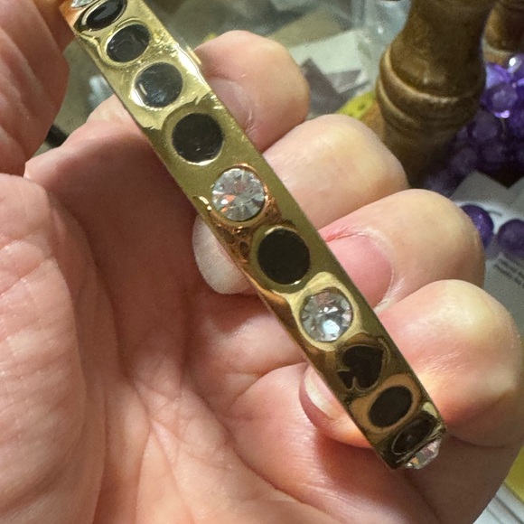 Kate Spade gold with Black Enamel Dots Rhinestone Bangle Spot the Spade ♠️ - Picture 2 of 4